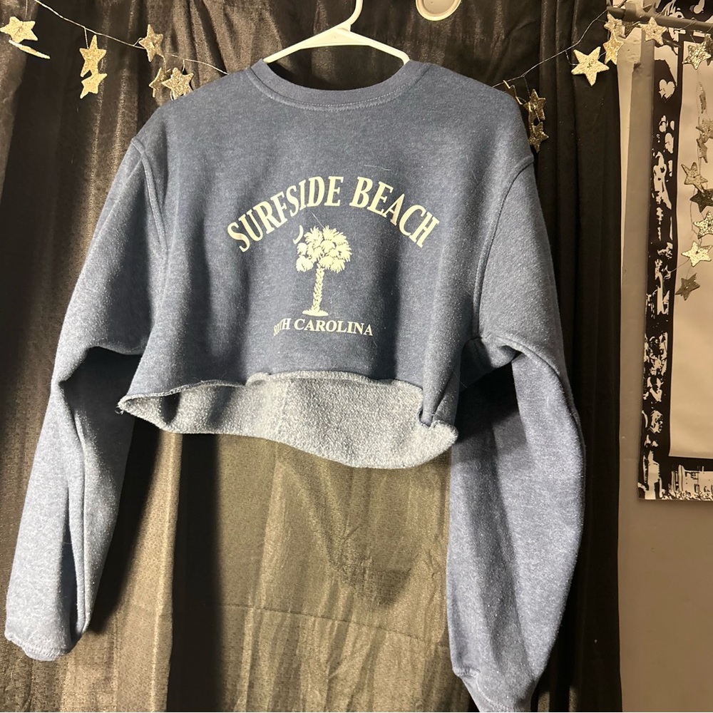 Surfside Beach Carolina Women's Navy Blur Crop Sweatshirt